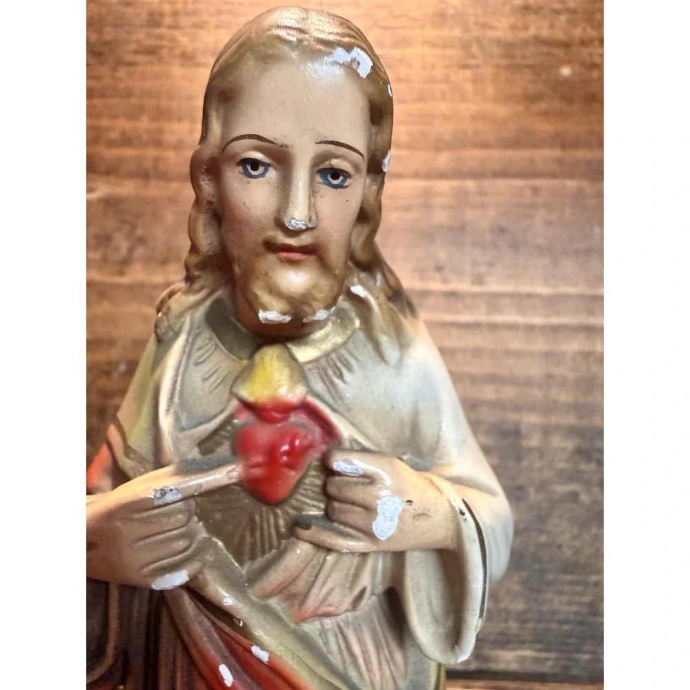 Vtg Sacred Heart of Jesus Christ Chalkware Statue 8